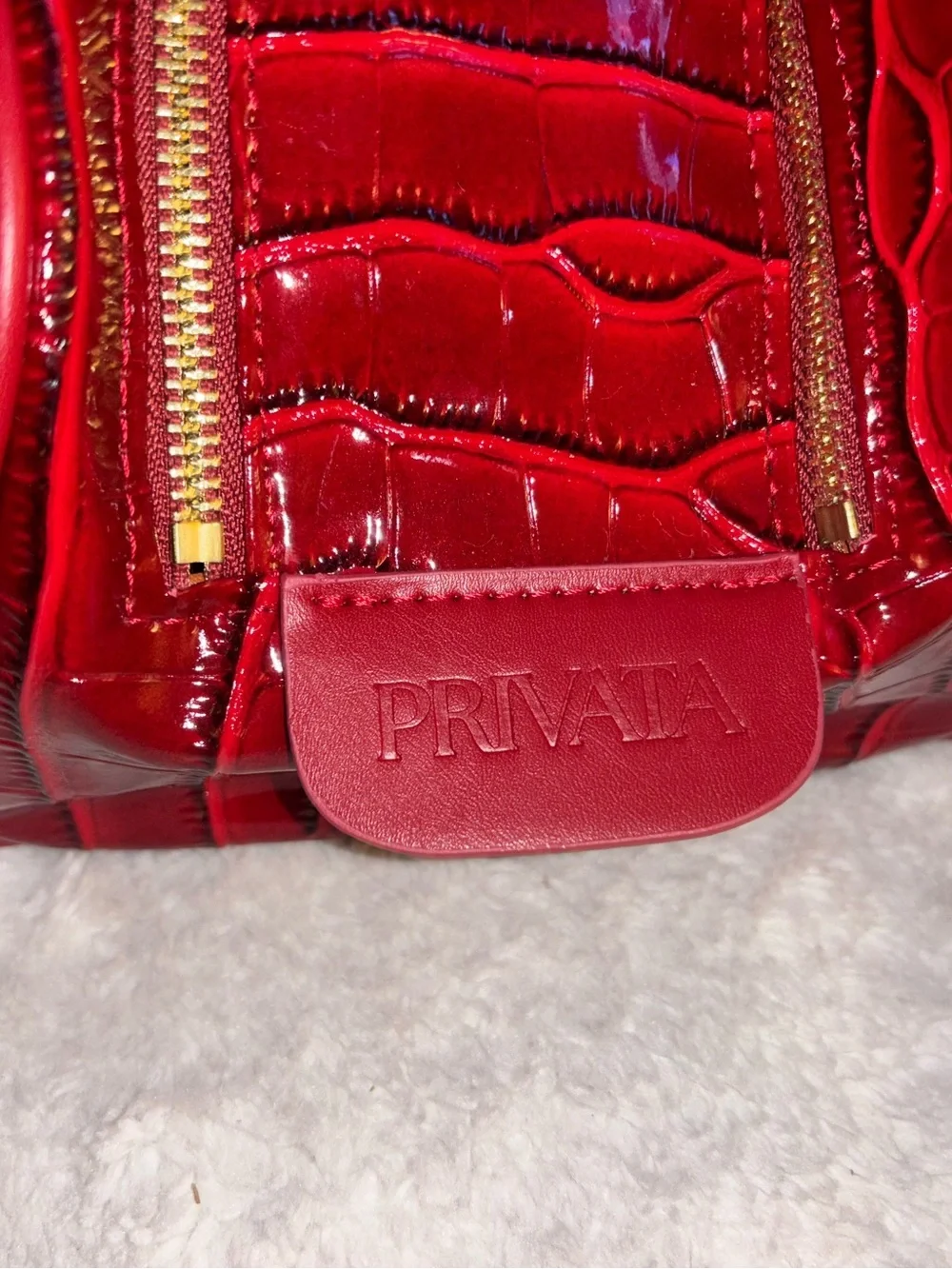 Privata Red Croc-Embossed Patent Cosmetic Case with Gold Logo